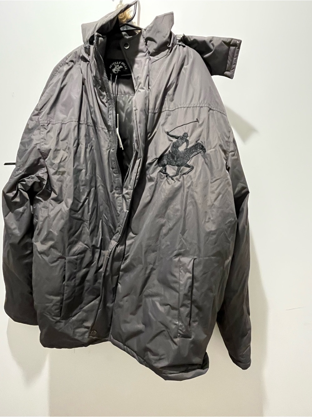 Beverly Hills Polo Club Gray Men's Puffer Jacket with Polo Rider Logo